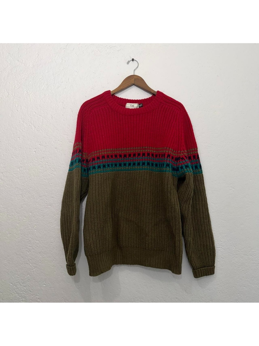 Vintage Gap 100% Wool Colorblock Geometric Fair Isle Sweater XL